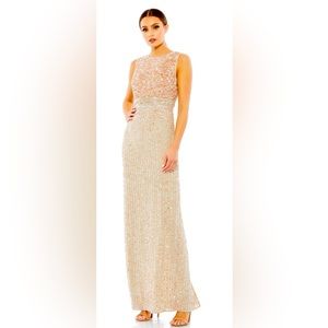 Mac Duggal Blush and Champagne Beaded Maxi Gown